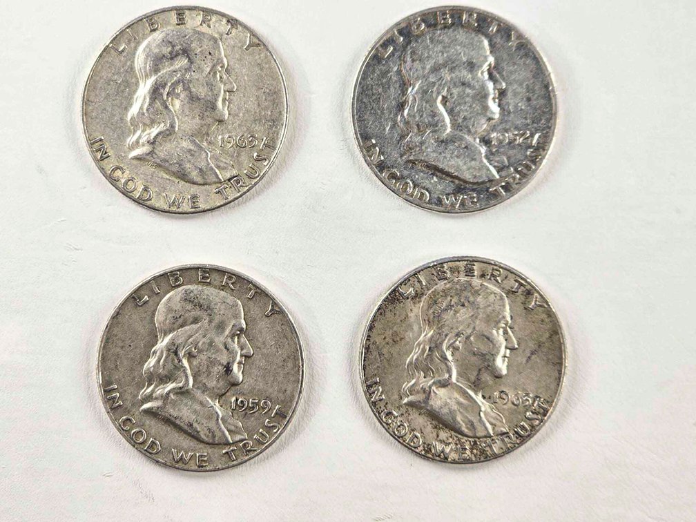 Four United States Franklin Half Dollars