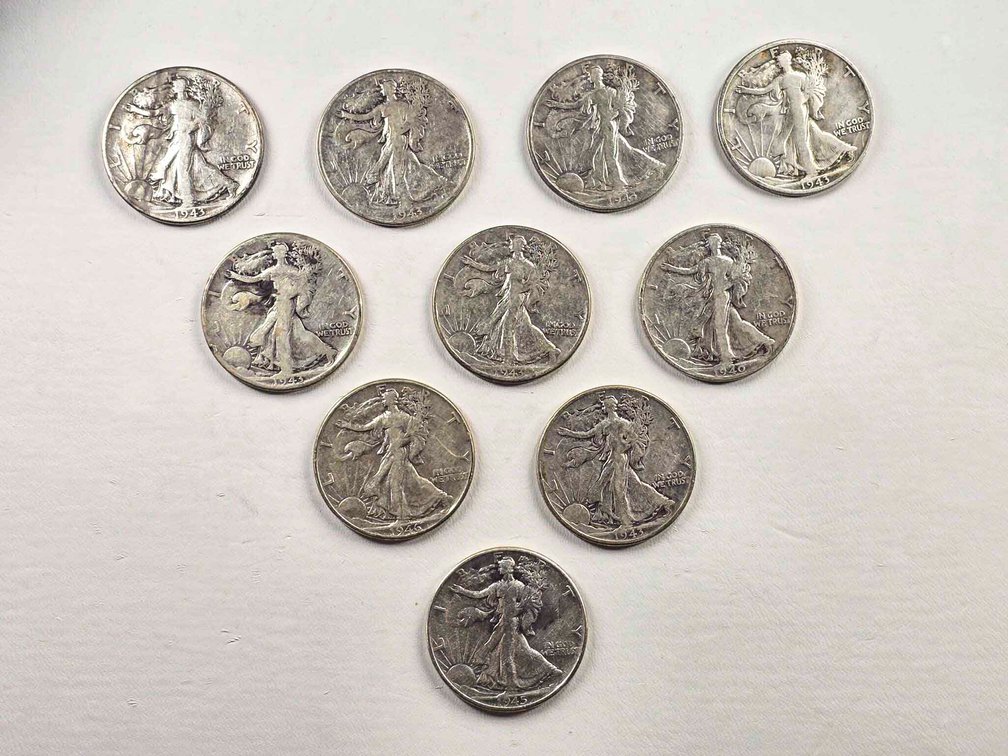10 Walking Liberty Half Dollars
