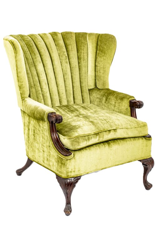 Green Velvet Scalloped Arm Chair