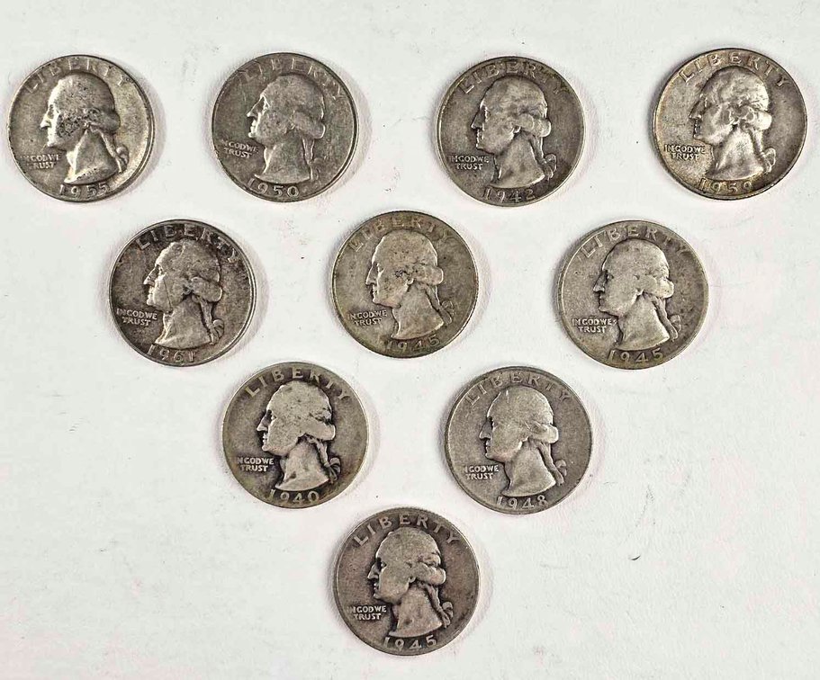 10 U.S. Washington Silver Quarters
