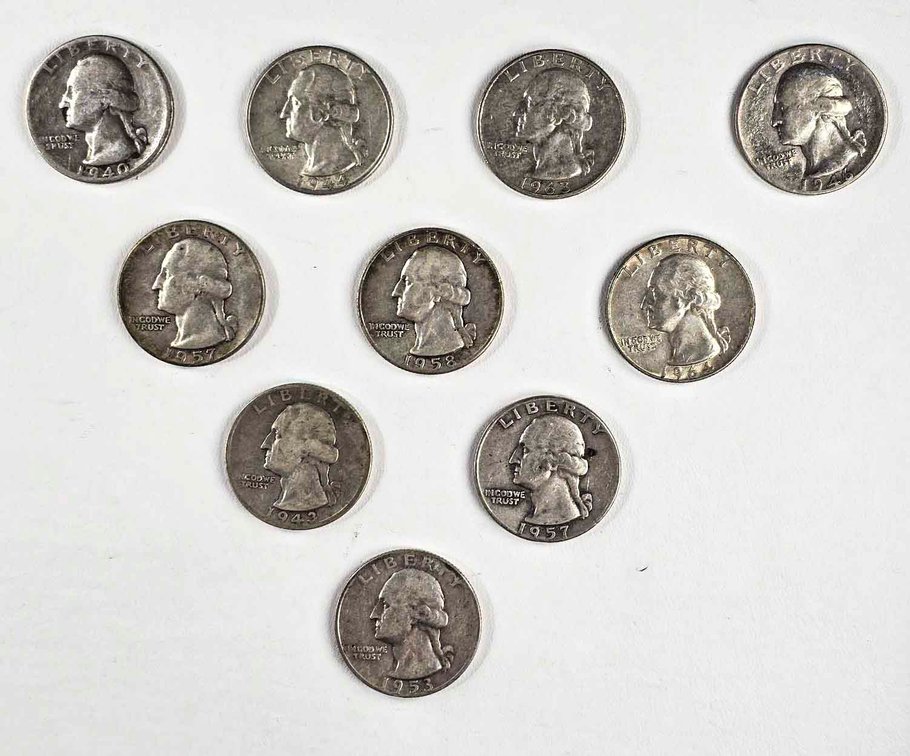 10 Silver Washington Quarters