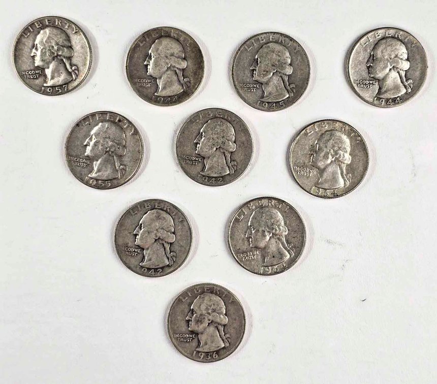 10 Silver Washington Quarters