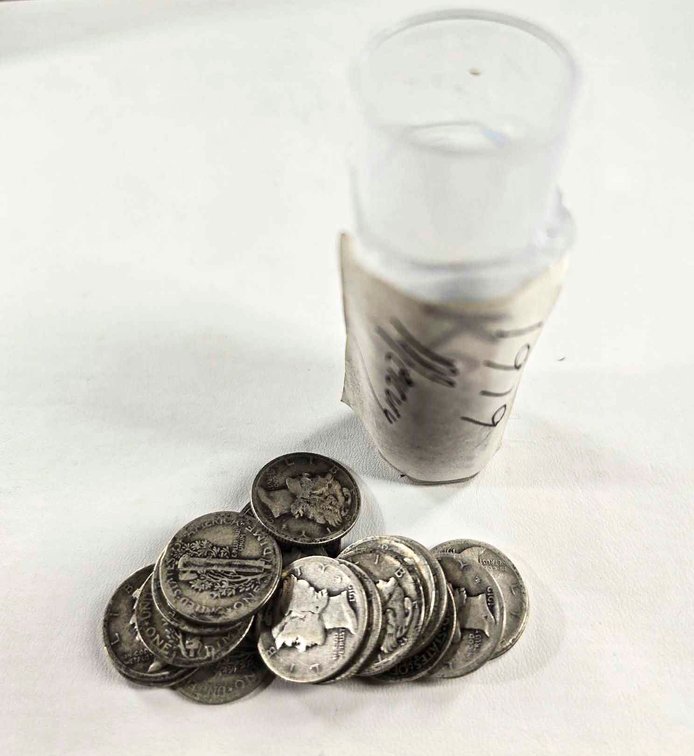 Tube of 50 1919 Silver Mercury Dimes