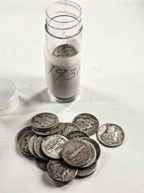 Tube of 50 1931 Silver Mercury Dimes
