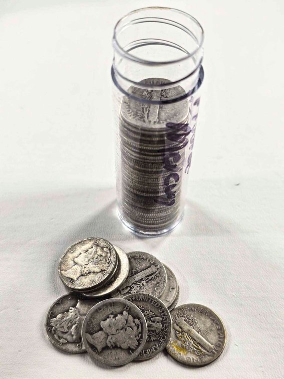 Roll of 50 Silver Mercury Dimes, Various Dates