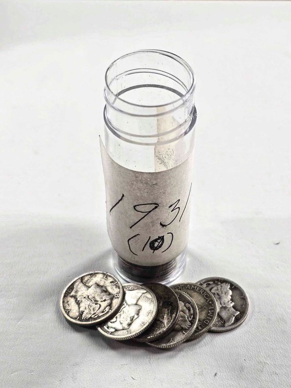 10 1931 and 7 1936 Silver Mercury Dimes in Tube