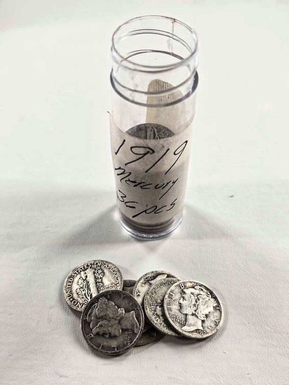 36 1919 Silver Mercury Dimes in Coin Tube