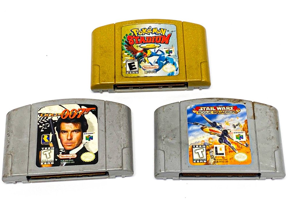 N64 Pokemon Stadium 2, GoldenEye 007, Star Wars Rogue Squadron