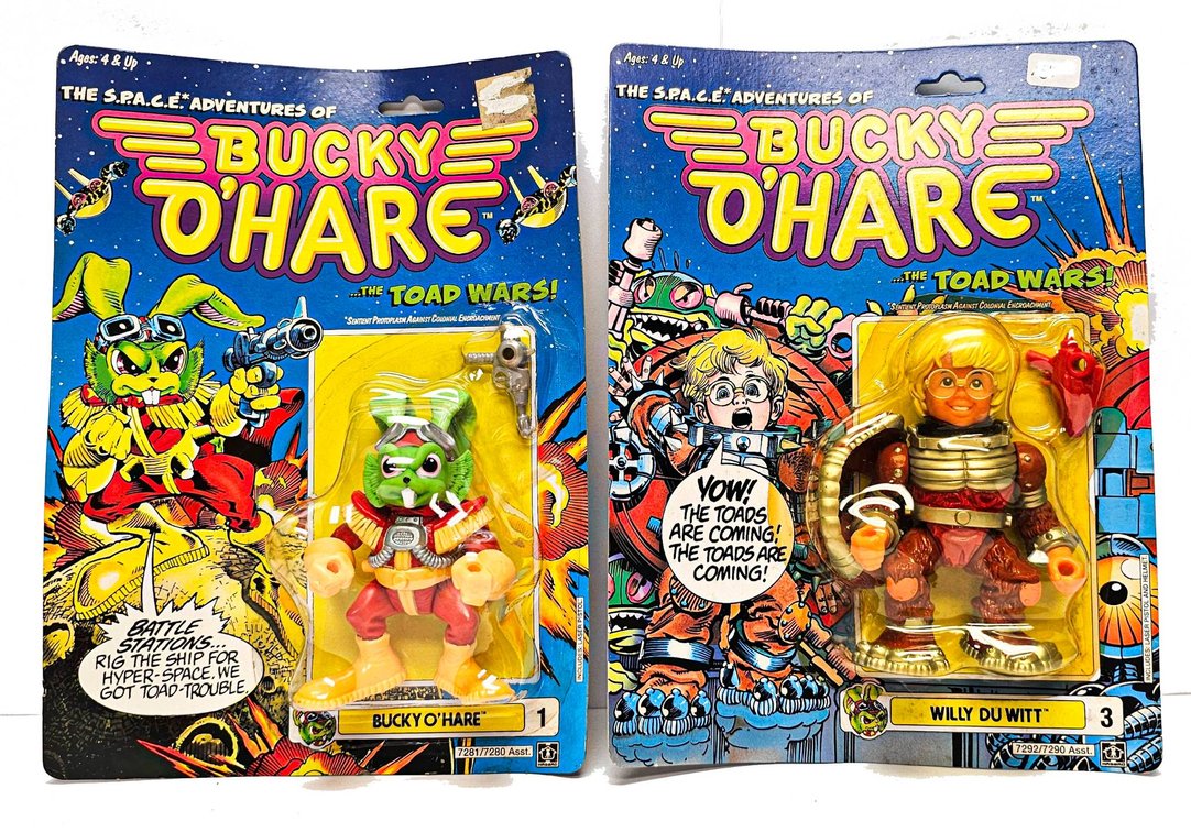 1990 Hasbro Bucky O’Hare Action Figures: Bucky O’Hare and Willy DuWitt in Original Packaging