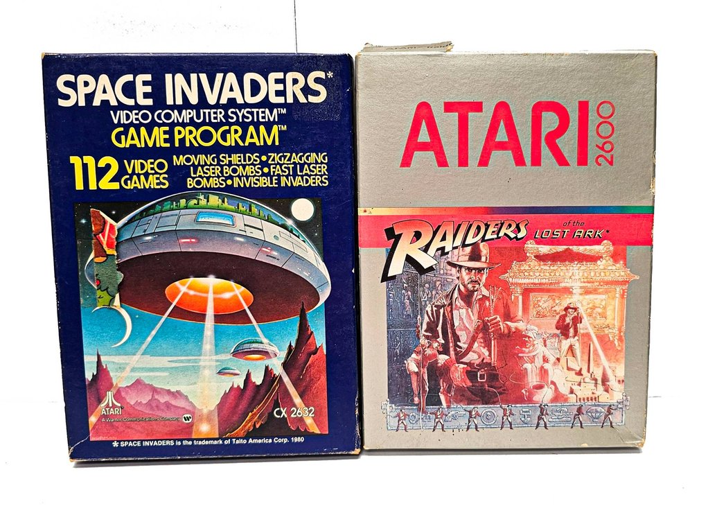 Atari 2600 Games: ‘Space Invaders’ and ‘Raiders of the Lost Ark’ with Boxes