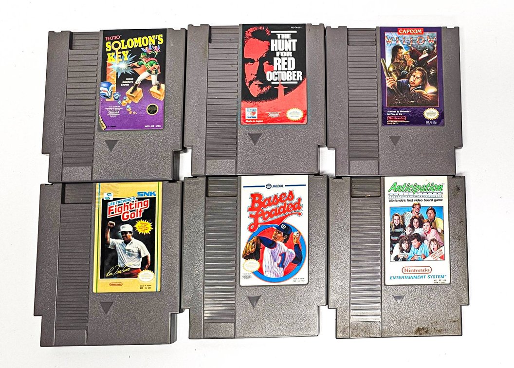6 NES Game Cartridges Including Solomon’s Key, Bases Loaded, and Others