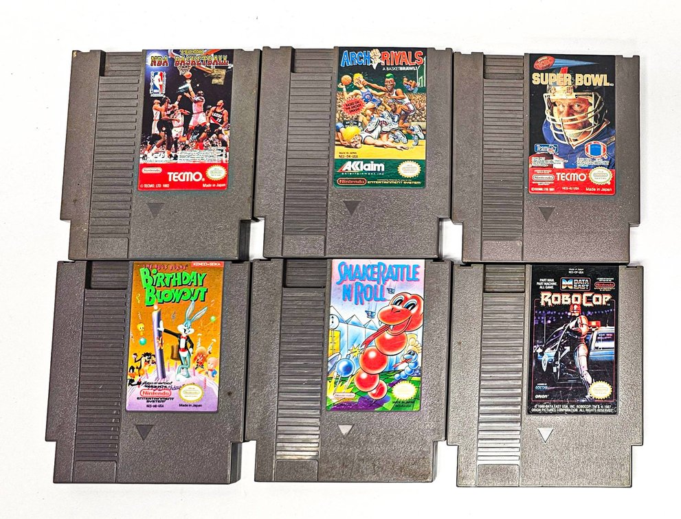 6 NES Game Cartridges, Including Tecmo Super Bowl & Arch Rivals