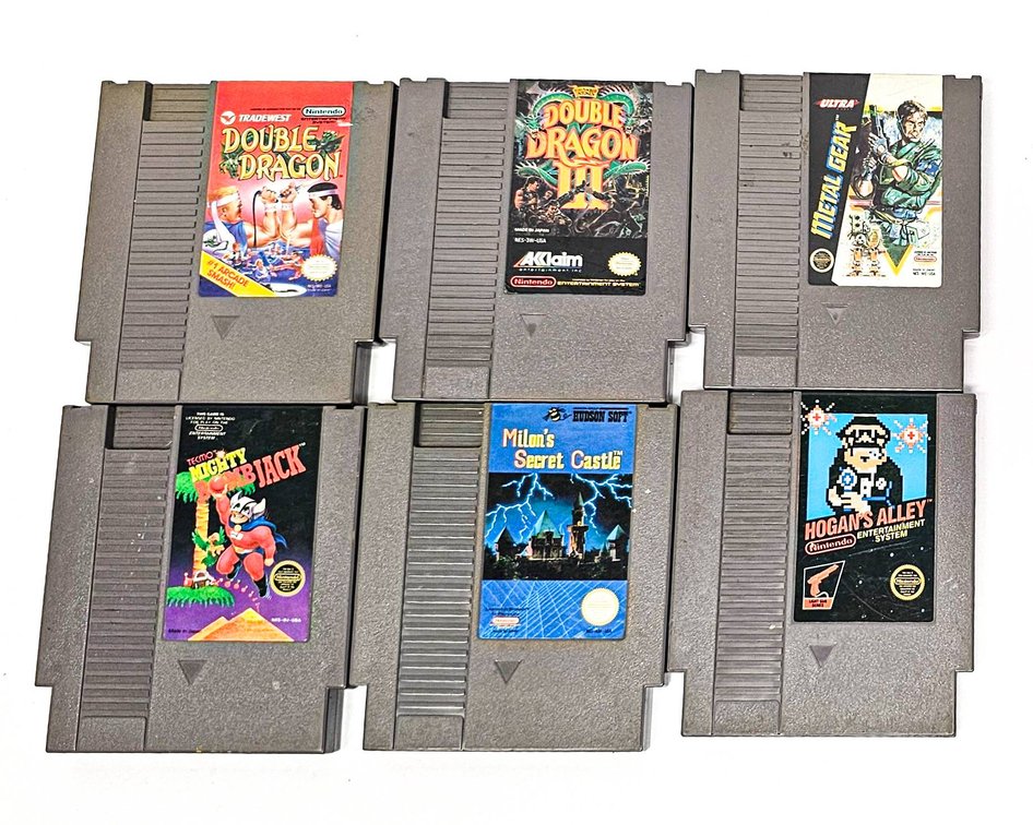 6 Nintendo NES Game Cartridges Including ‘Double Dragon’ and ‘Metal Gear’
