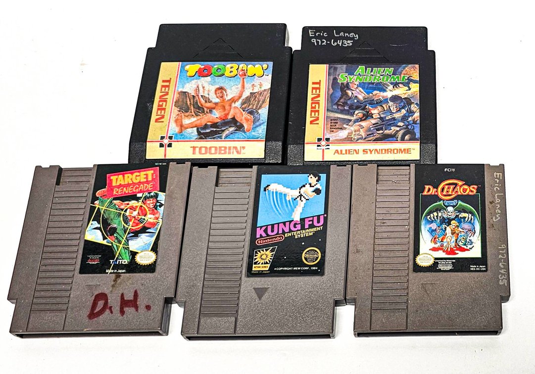 5 Nintendo NES Game Cartridges, Including Tengen Titles
