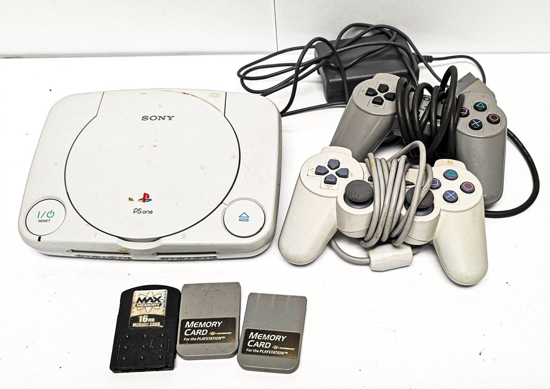 Sony PlayStation PS One Console with Controllers and Memory Cards