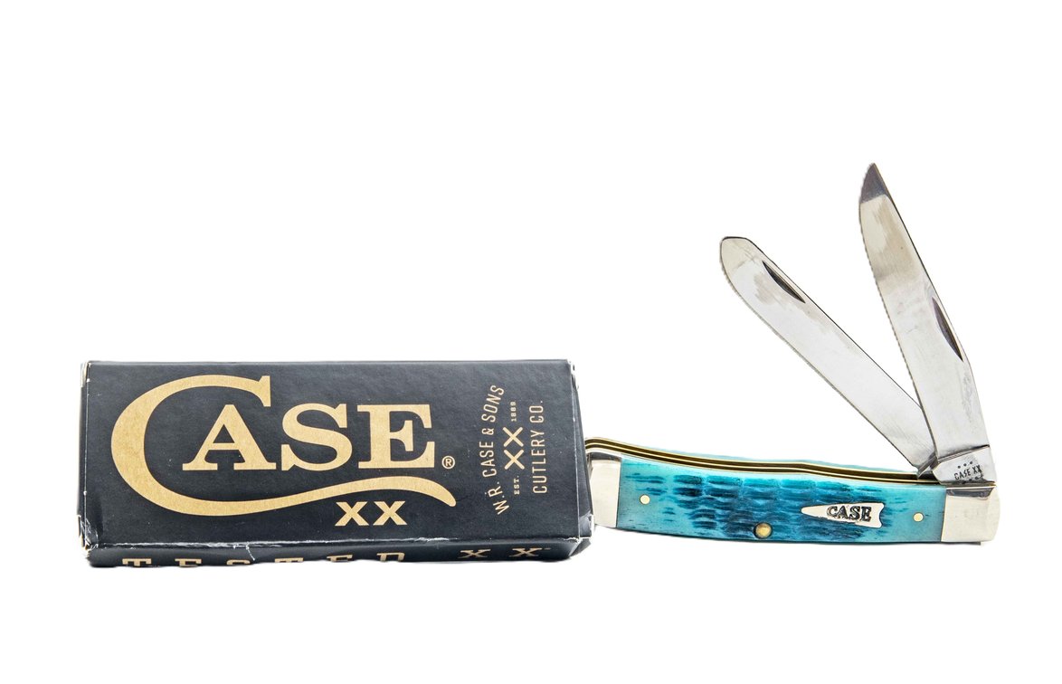 Case Trapper Knife- Crandall Sky Blue Bone