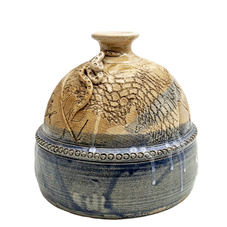 Signed Art Pottery Vase with Snakes