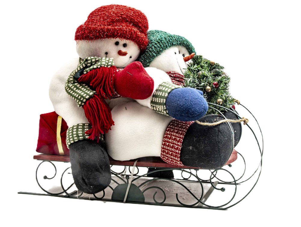 Table Top Snowmen on a Sled Xmas Decorations