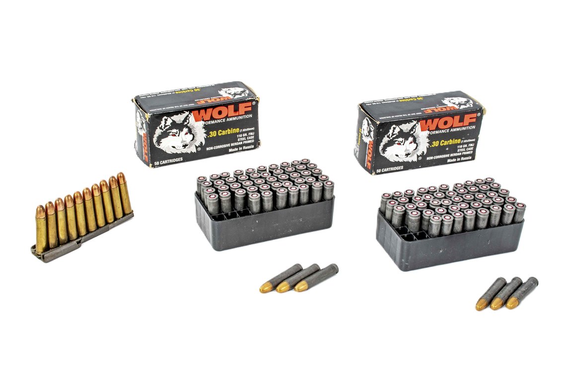 2 Boxes (100rds) Wolf .30 Carbine + 10 more Ammo