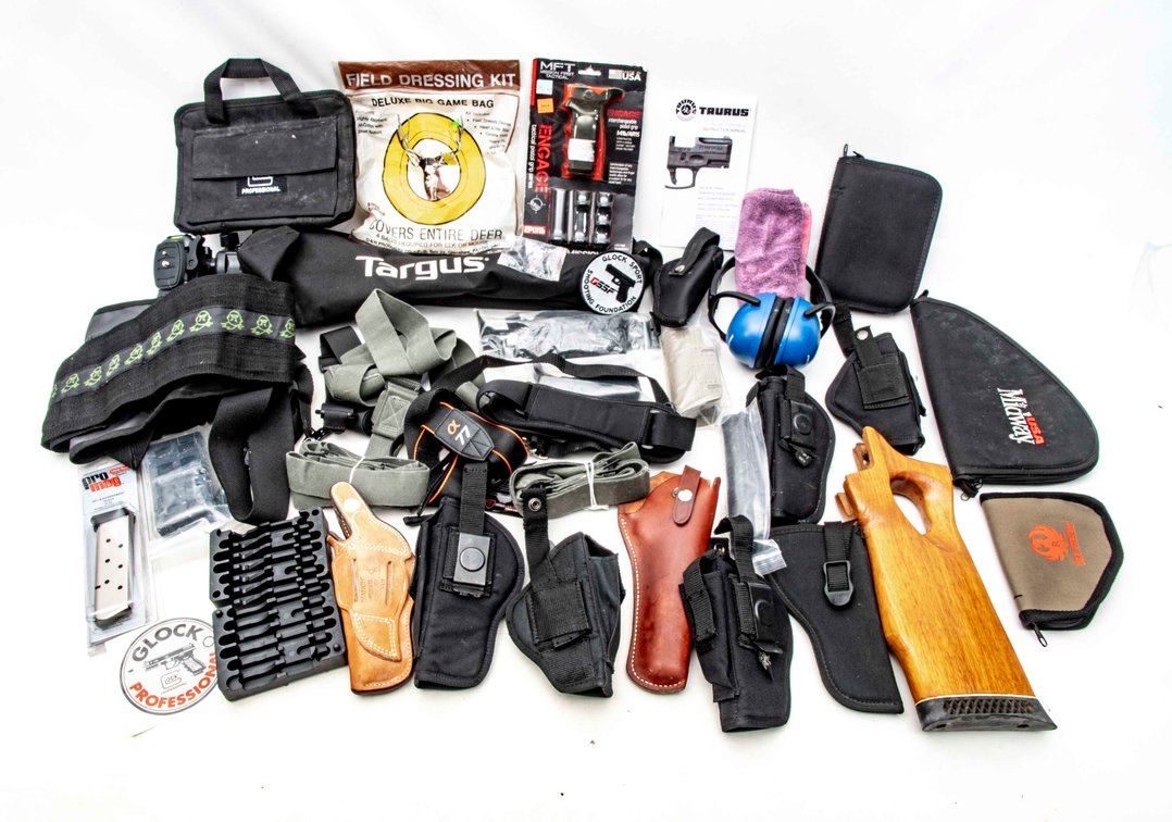 Tote of Holsters, Slings, Targus Tripod, & More