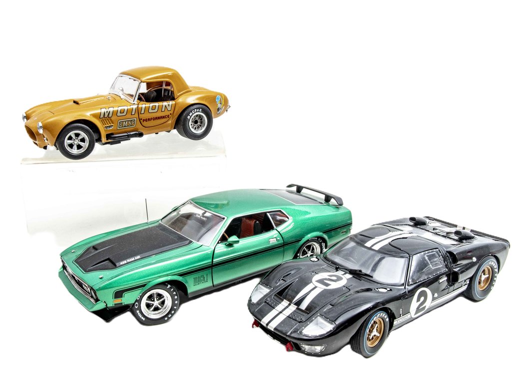 3 Diecast Cars - Shelby Cobra & Mustang Mach I