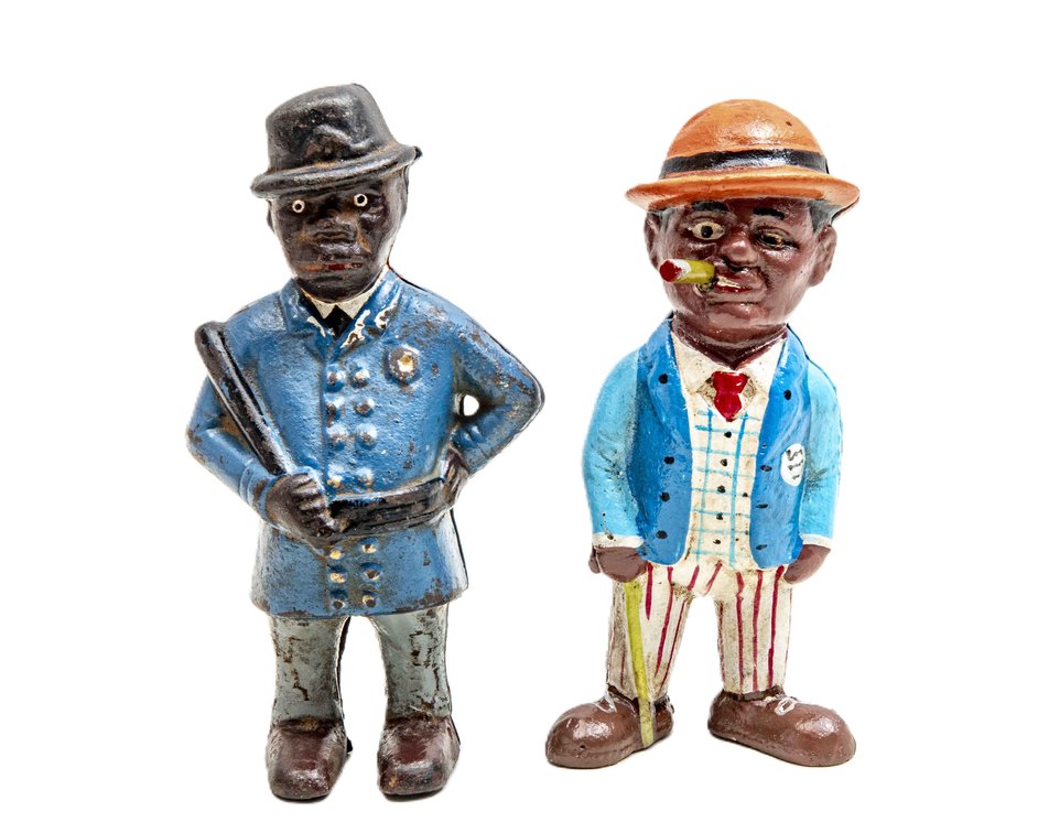 2 Cast Iron Banks - Carnival Barker & Policeman