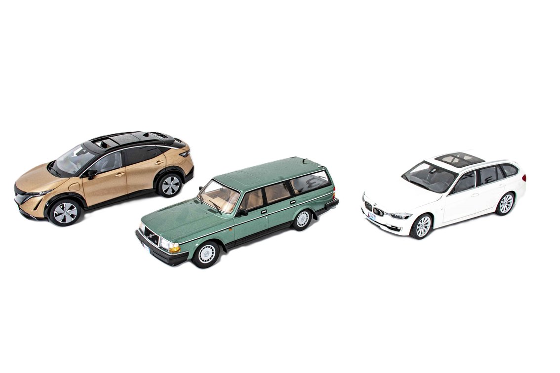 3 Diecast Cars - Nissan Ariya, BMW 3 Series, Volvo