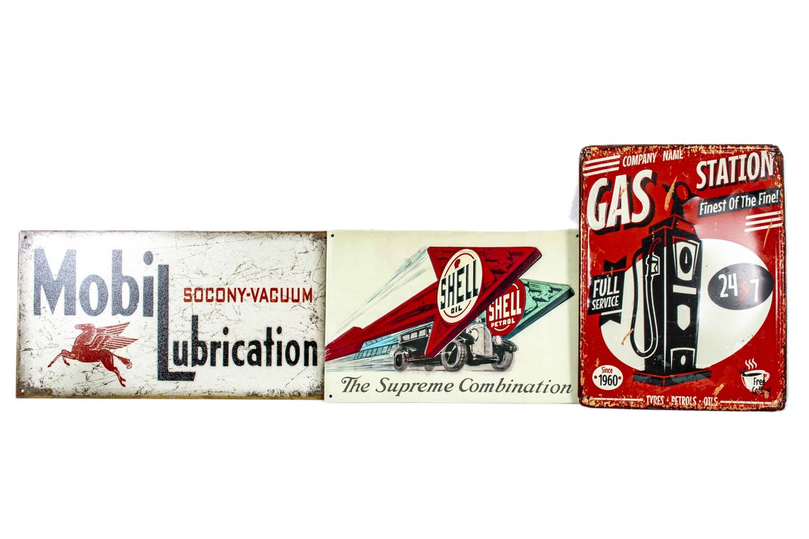 Three Newer Vintage Look Gas Related Signs