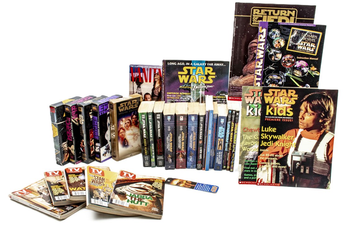Box Full of Star Wars Books, Mags, & VHS!