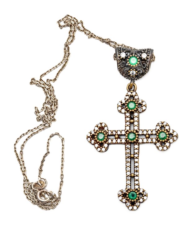 Art Deco Sterling & Gem Cross Necklace #2