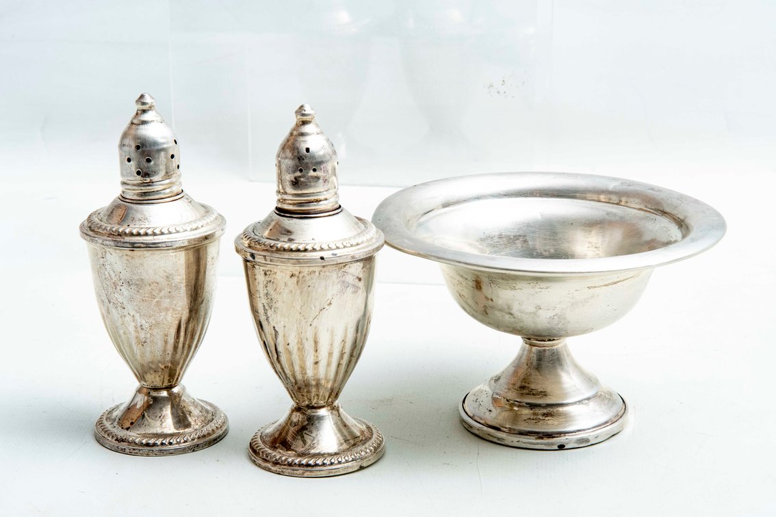 Sterling Shakers & Footed Bowl