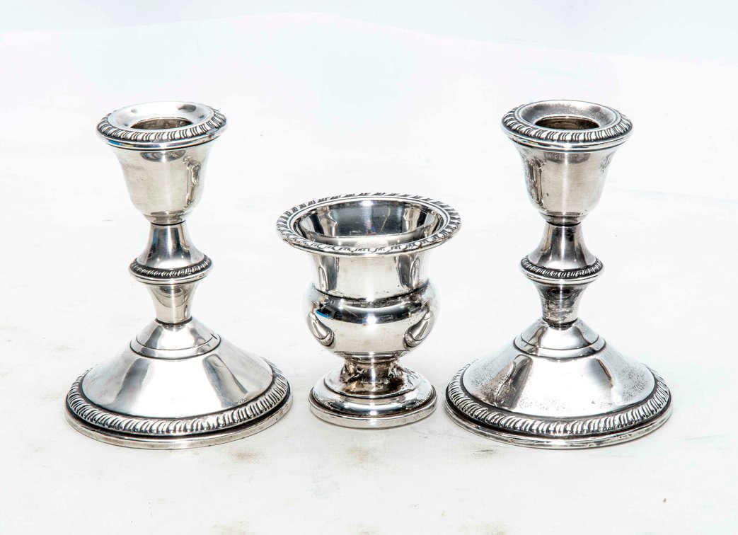 Sterling Poole Candlestick Pair & Revere Urn- 467G