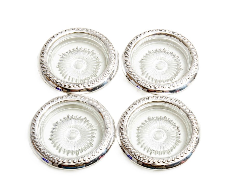 Sterling & Crystal Coasters- Set of Four