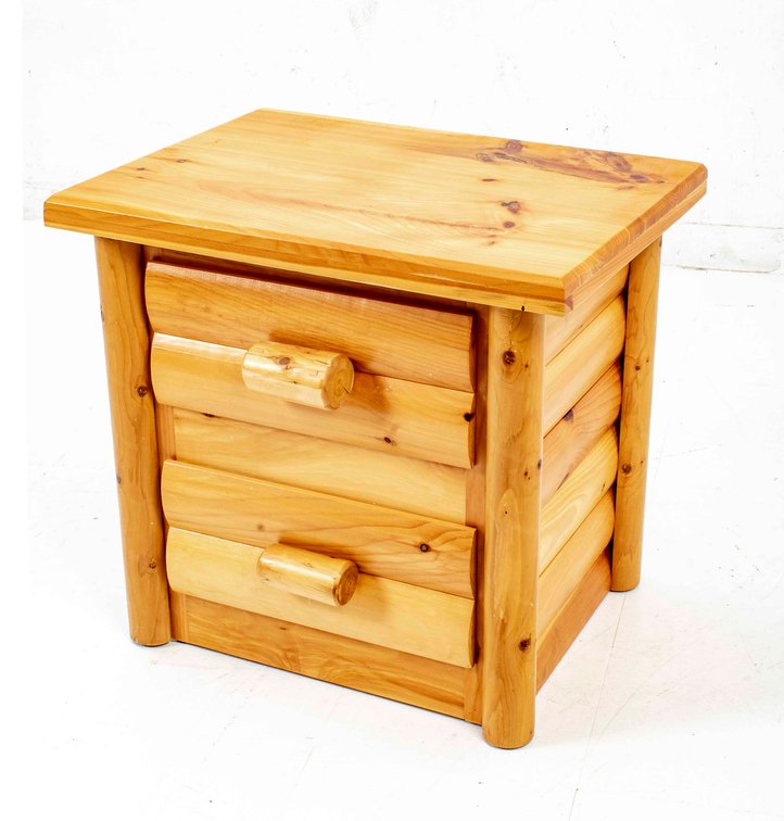 Rustic Busy Beaver Log Two Drawer Nightstand