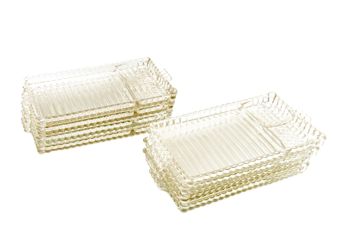 8-1950's Hazel Atlas Snack Trays- Clear Glass