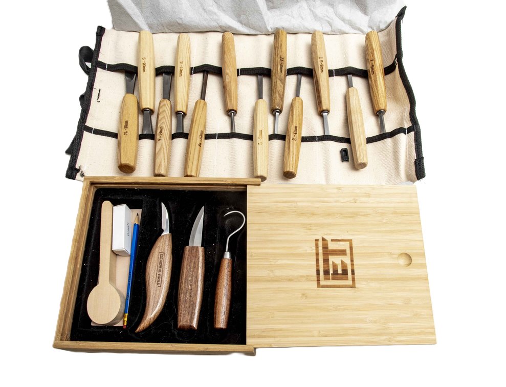 12 Swiss Style Wood Gouge Set & Spoon Carving Set
