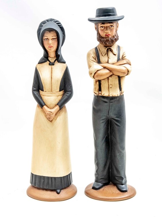 Bev Bird Signed Amish Couple Ceramic Figures