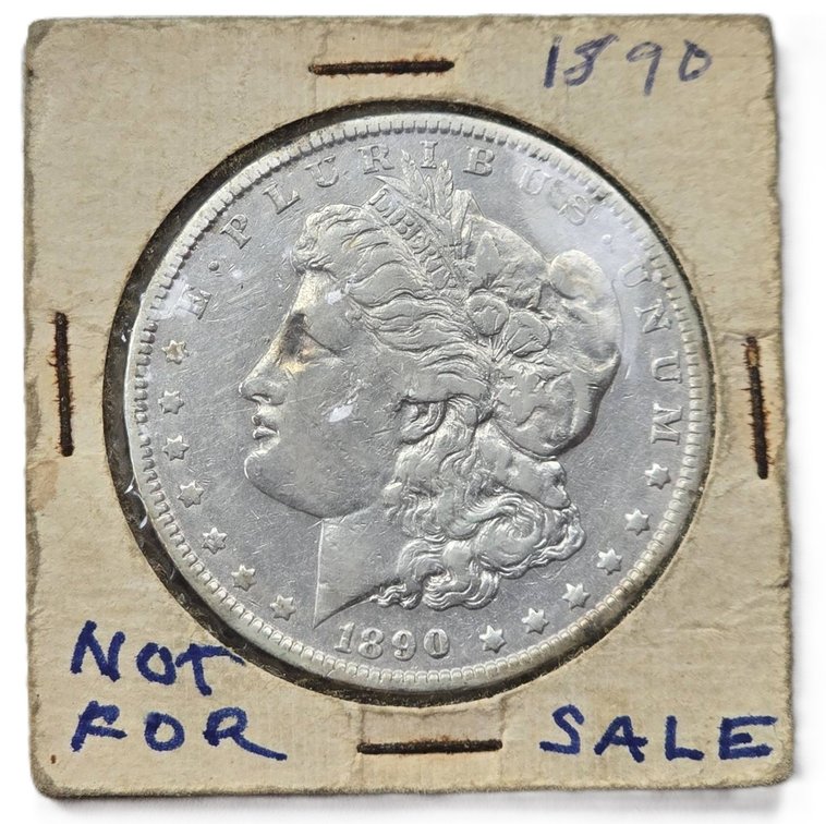 1890 Morgan Silver Dollar Coin in Protective Cardboard Sleeve