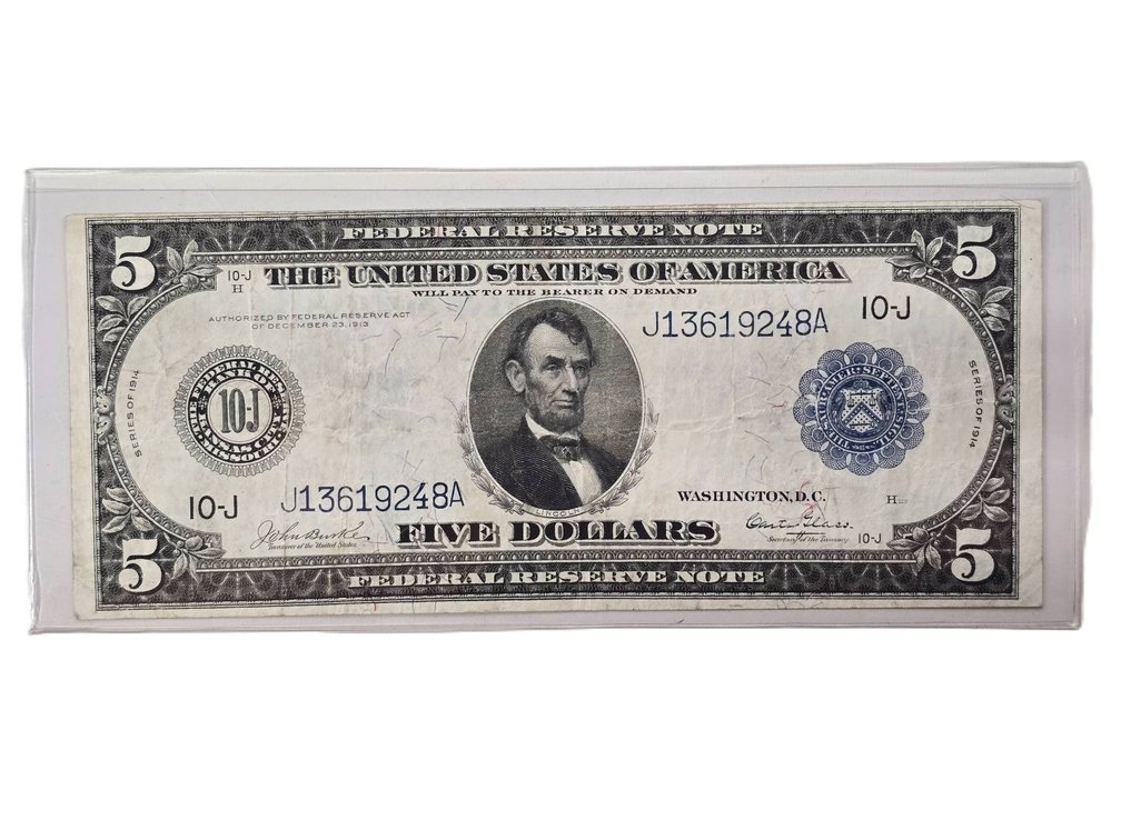 1914 Series $5 Federal Reserve Note With Blue Seal