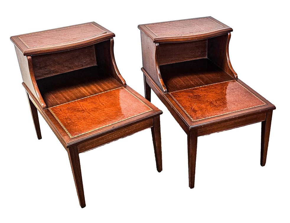 1950s Pair of End Tables with Leather Inlay Tops