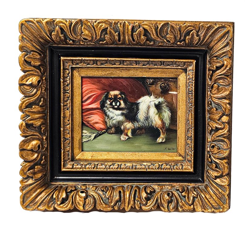 Original Signed Dog Painting by F. Walter 