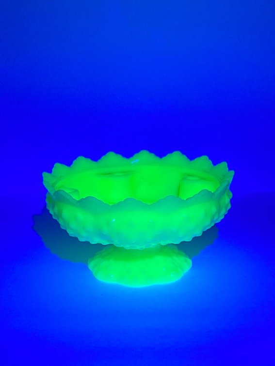 Fenton Uranium Custard Glass Hobnail Candle Holder Bowl