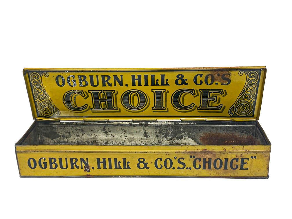 1916 Tin Tobacco Box by Ogburn, Hill & Co.’s “Choice”