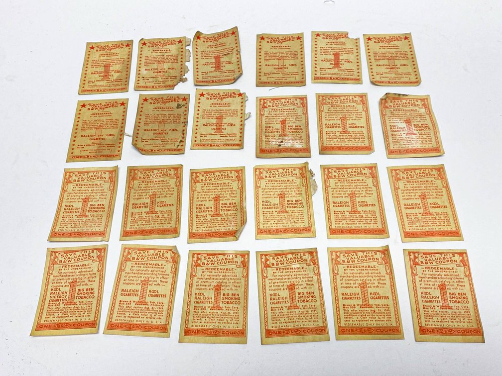 24 WW2 Era B&W Tobacco Coupons