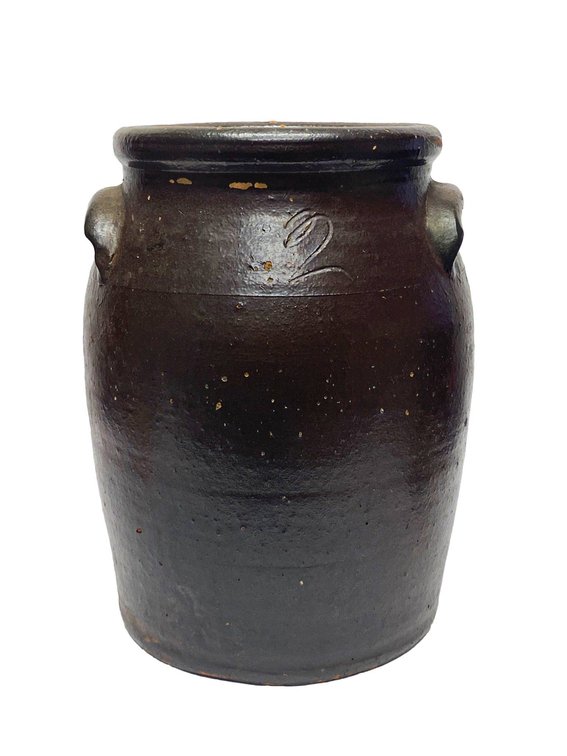 2-Gallon Brown Glazed Churn Attributed to the Hewell Family