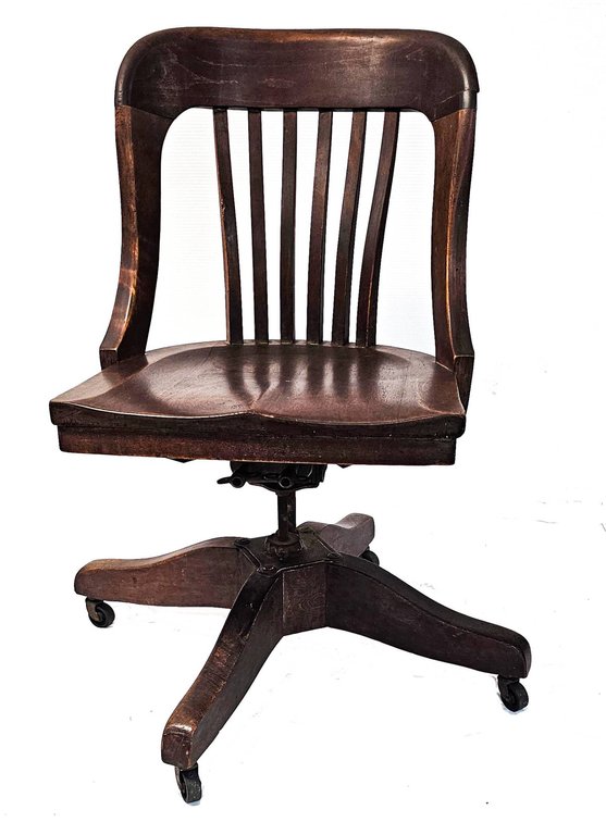 Antique Marble & Shattuck Oak Rolling Swivel Desk Chair