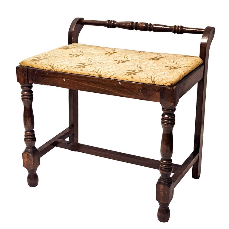 Wooden Vanity Bench with Upholstered Top and Turned Details