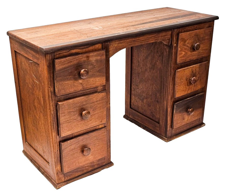 Wooden Kneehole Desk with Six Drawers
