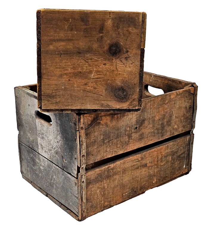 Wooden Crate with Open Handles and primitive Box