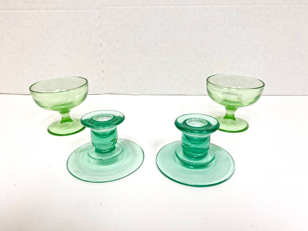 Uranium Glass Cups and Candlesticks